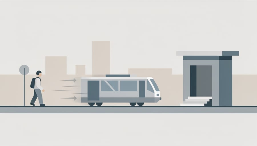Traveler at a Canadian transit stop watching for an approaching bus near a subway entrance