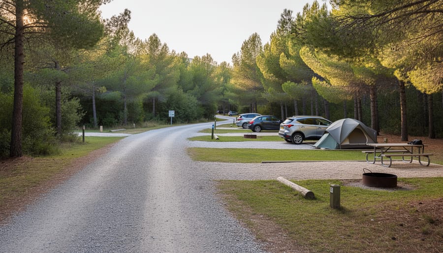 Unserviced drive-in campsites at Cyprus Lake campground with a tent and car parked