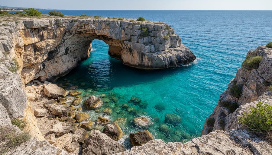 Turquoise water flowing through the Grotto rock opening on Georgian Bay