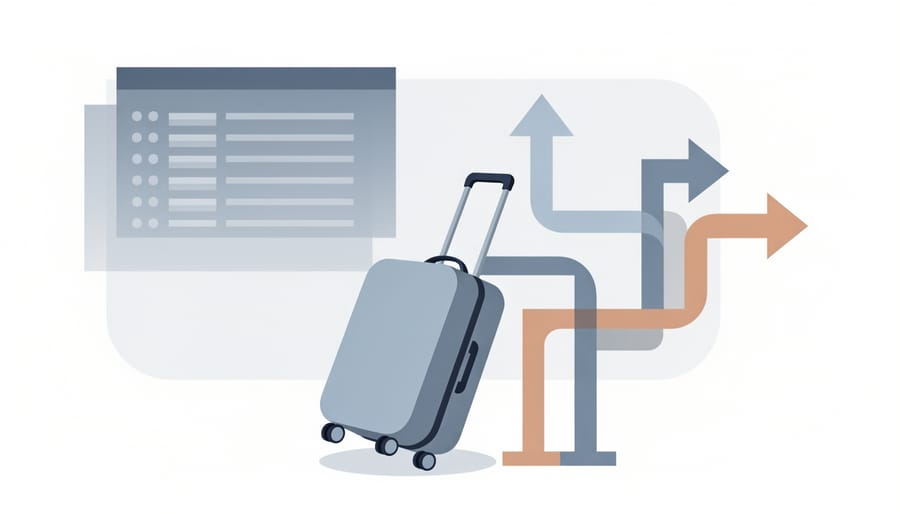 Suitcase prepared near an airport curb with boarding pass visible but unreadable
